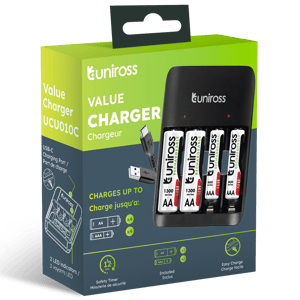 Зарядно за 4 акумулаторни батерии Uniross Value с 2 AA 1300 mAh и 2 AAA 600 mAh
