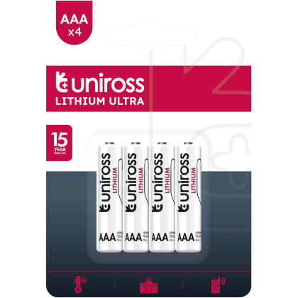 Литиеви батерии Uniross ААА FR3 Ultra Lithium AAA - 4 батерии