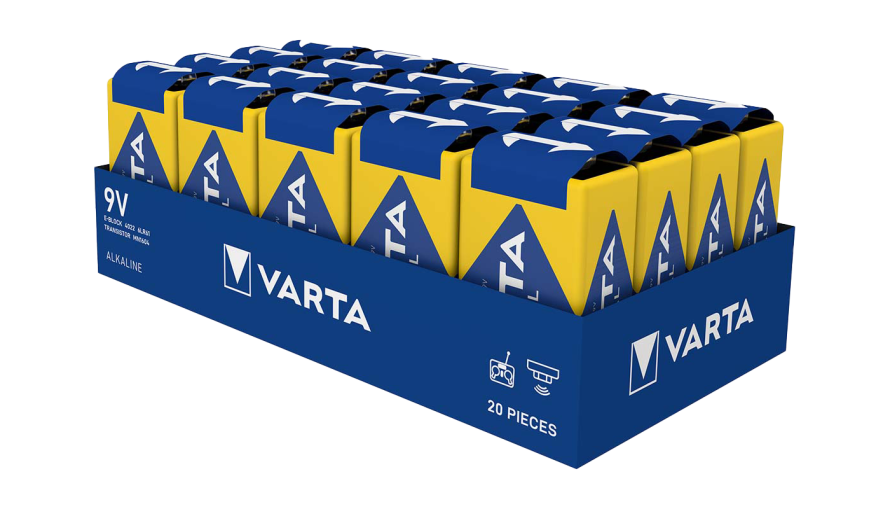 Алкални батерии 9V Varta Industrial Pro 9V - 20 броя
