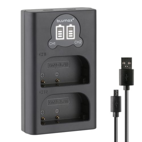 Зарядно за 2 батерии Panasonic DMW-BLF19 с LCD дисплей - 8.4V